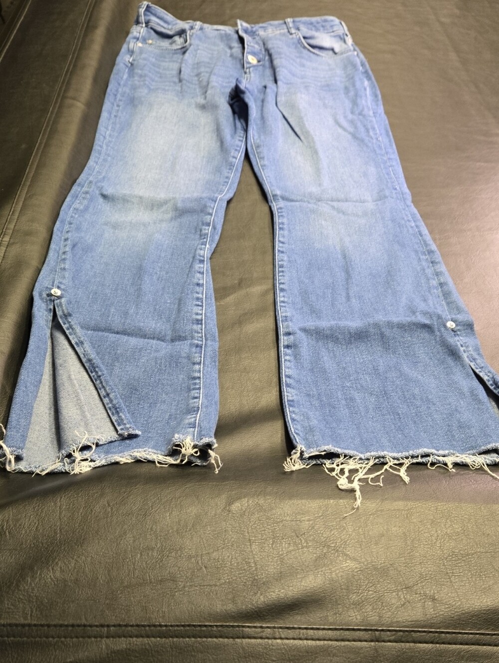 Anthropologie Blue Split-Side Frayed Wide-Leg Jeans